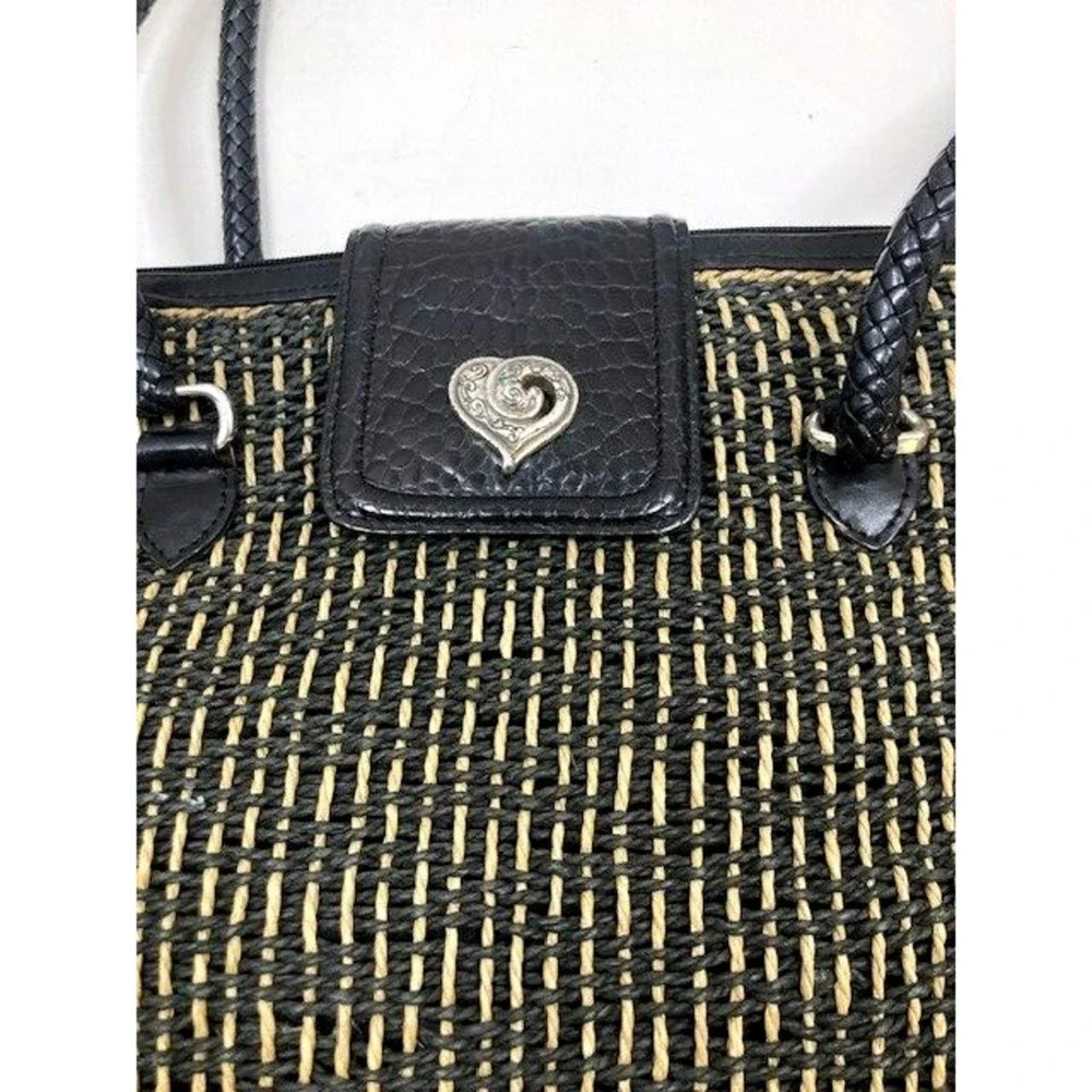 Brighton Women's Woven Black Leather Braided Strap Charm Straw Handbag Purse 14